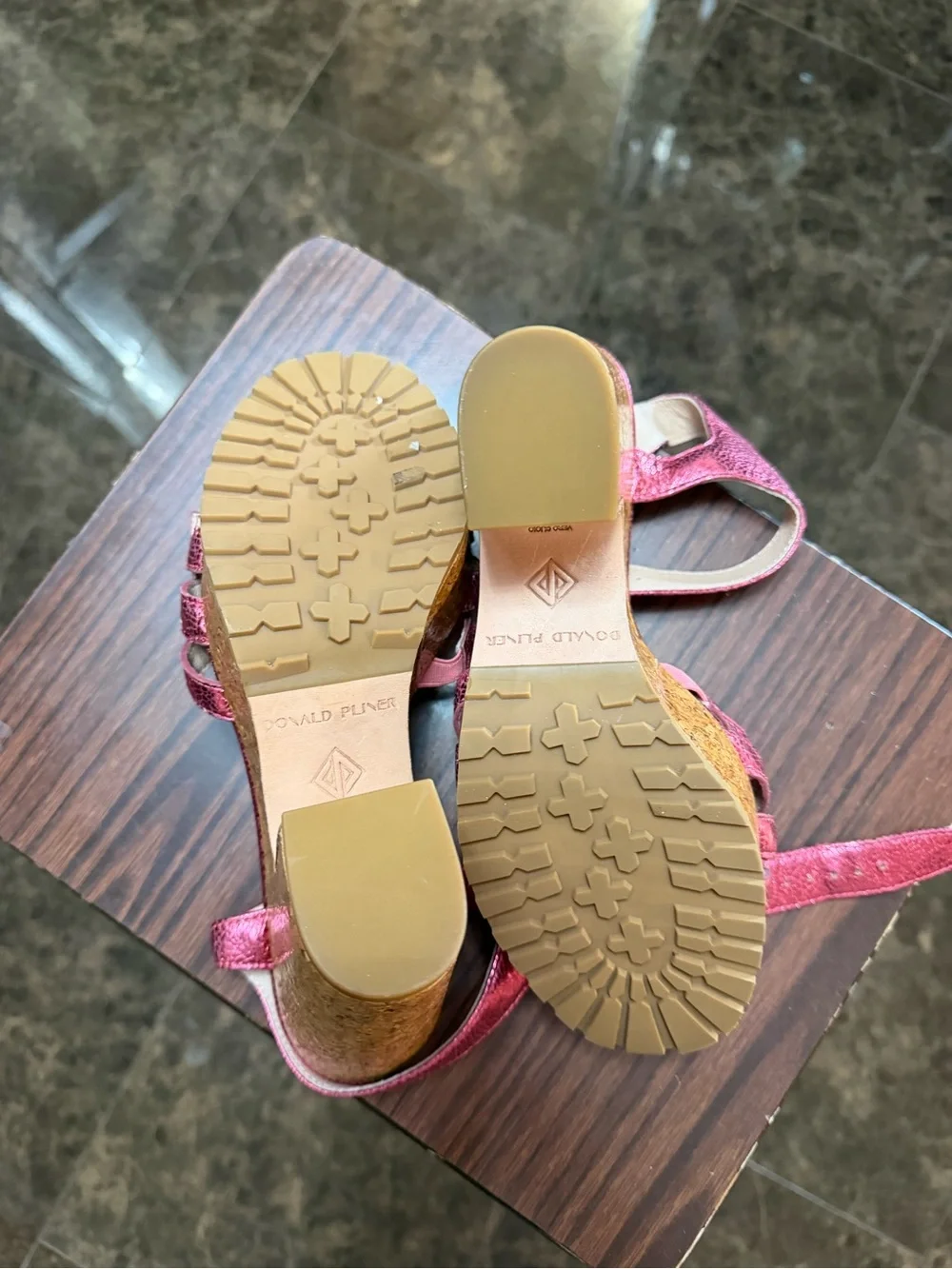 Donald J. Pliner Metallic Pink Jeweled Platform Sandals